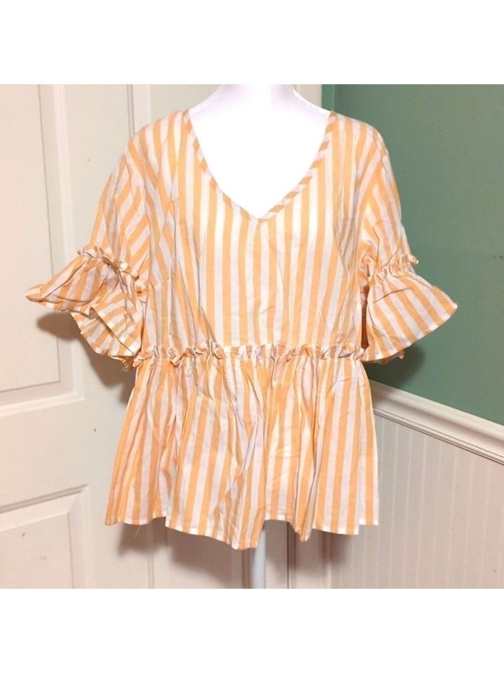 1XL Striped Top Flutter Sleeves Lightweight